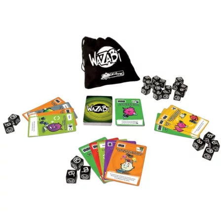 Wazabi: jeu d'ambiance de cartes et de dés - contenu et exemple de table de jeu