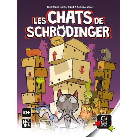 Couvrture de la boîte Les chats de Schrodinger : Un jeu de cartes facile à transporter pour les voyages.