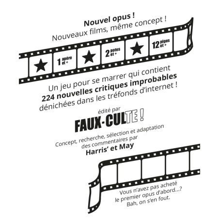 Dos de boîte de Faux-Culte, le jeu pour se marrer avec de nouvelles questions de critiques improbables !