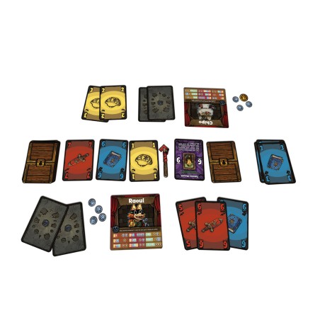 Cartes de Duel d’Escrocs montrant des trésors et des éléments utilisés pour tromper son adversaire