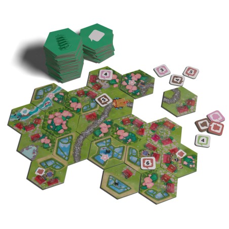 Tuiles du jeu coopératif Dorfromantik Sakura