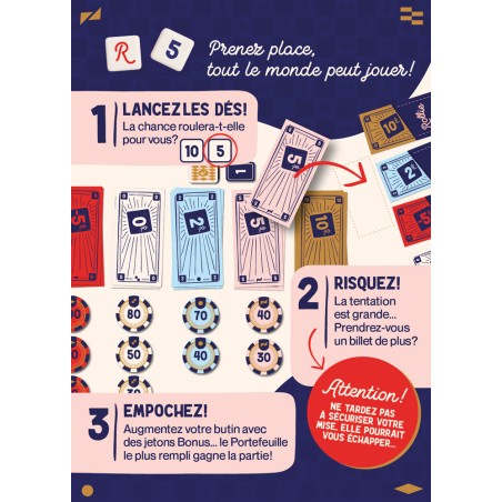 Présentation rapide des règles de Rollie au dos de la boîte.