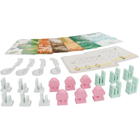 Zoom sur les pions Cerisier et Bambou de l’extension Evergreen.