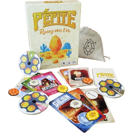 Contenu complet de Pépite avec personnages, mines et pions.