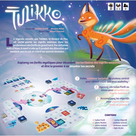 Dos de boîte Tulikko avec résumé des règles et objectifs du jeu Dos de boîte Tulikko avec résumé des règles et objectifs du jeu