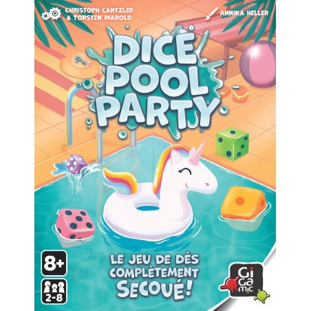 Face avant de la boîte Dice Pool Party, jeu de société familial