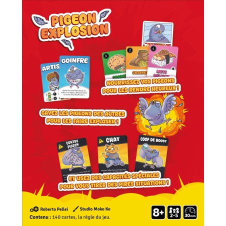 dos de boite et explication du jeu Pigeon Explosion