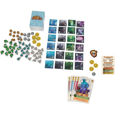 Tout le matériel de Misfit Heroes, un jeu bien rempli