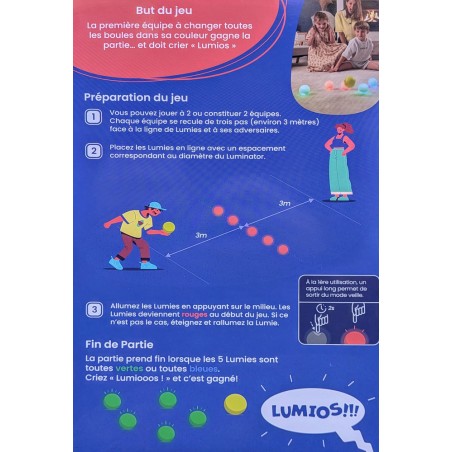 Dos de boîte et explication de Lumios, un jeu d'adresse