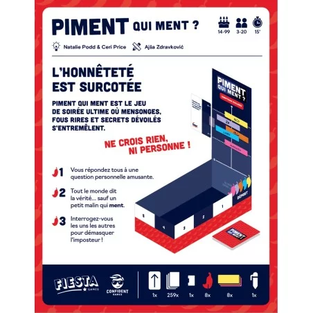 Dos de boîte et explication de Piment Qui Ment, un jeu de bluff au matos immersif