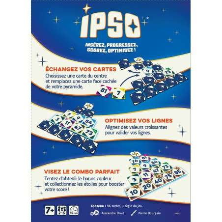 Dos de boîte du jeu de cartes Ipso avec explication du jeu