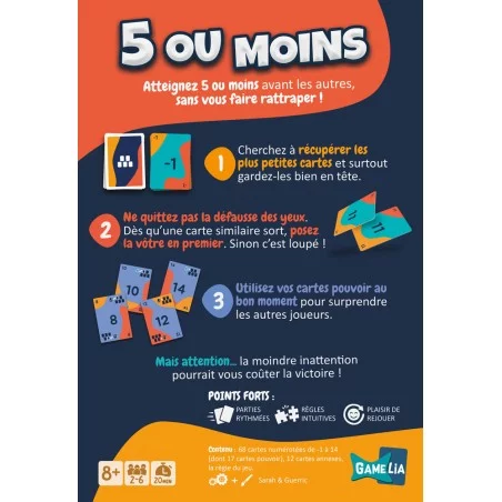 dos de boite et explication du jeu de cartes 5 ou moins