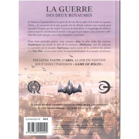 ARIA : La guerre des deux royaumes, dos du livre et explication de l'univers et du JDR