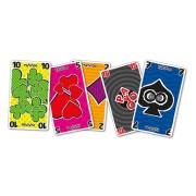 Cartes de jeu Papayoo montrant la cinquième couleur Payoo et des cartes numérotées colorées