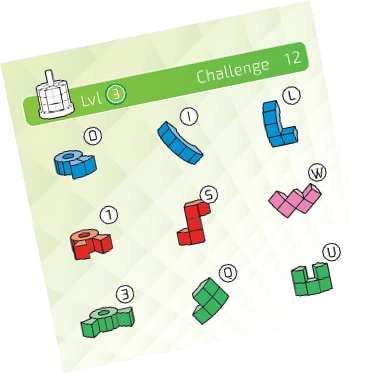 Katamino Tower a différentes cartes pour donner les défis aux joueurs
