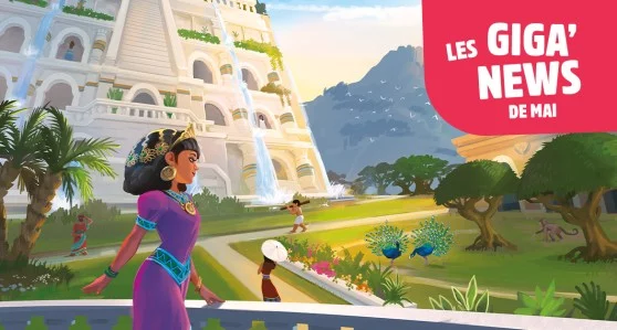 Boîte du nouveau jeu Les Jardins Suspendus avec son univers antique illustré